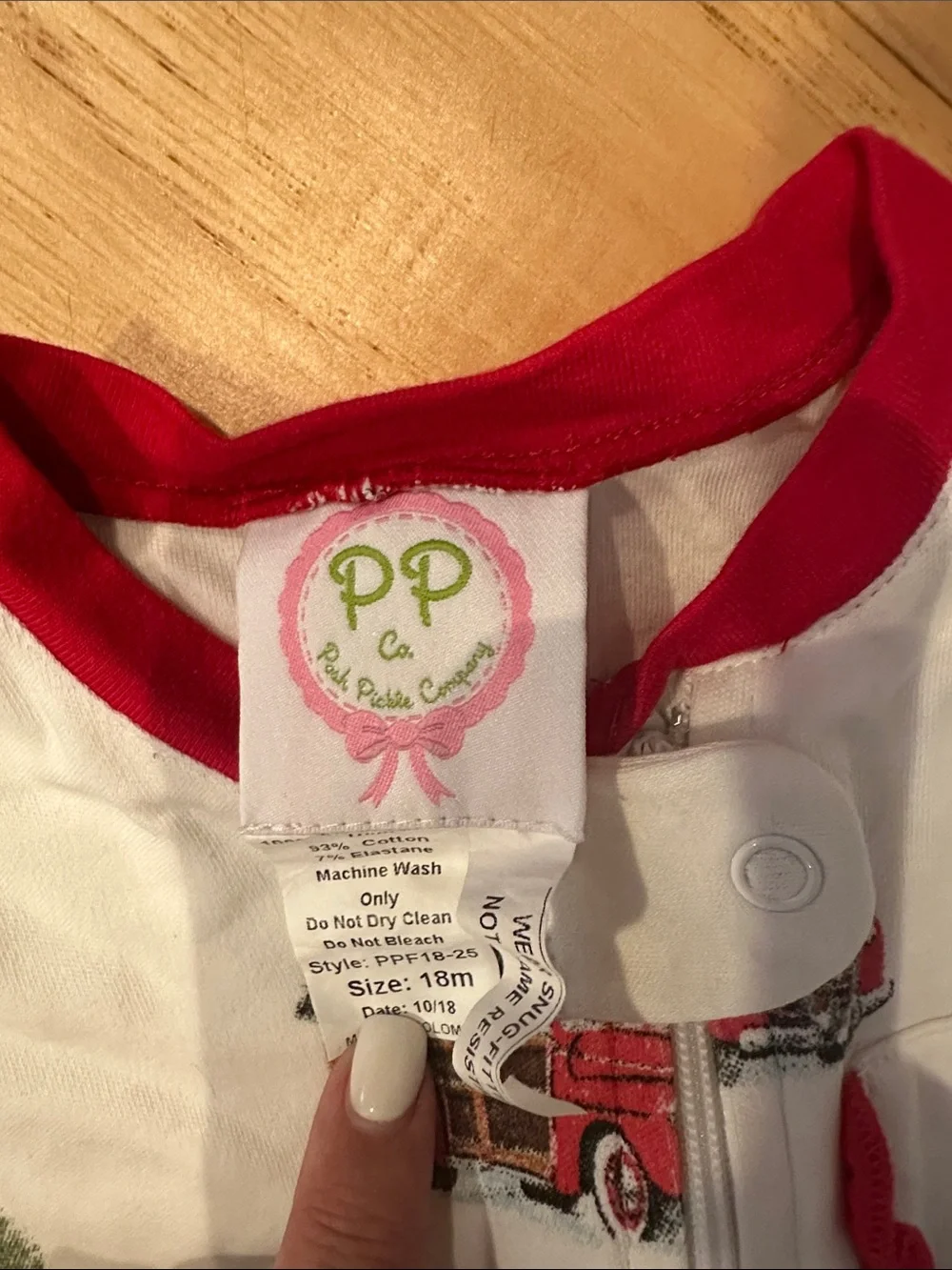 White & Red Vintage Truck Christmas Footed Pajamas by Posh Pickle Company